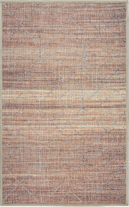 GLN Rugs Contemporary Collection - Machine Washable Area Rug, Contemporary Washable, Non Slip, Low Pile Chenille Rug, Living Room, Bedroom, Kitchen Rug (2' x 3' Terra/Brown)