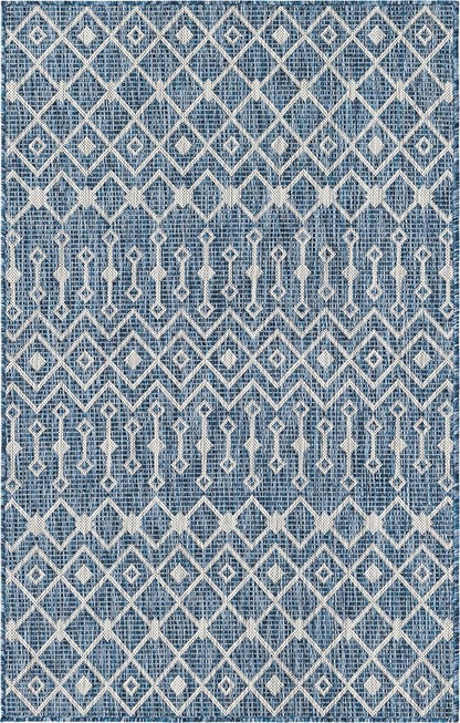 Unique Loom Outdoor Trellis Collection Area Rug - Tribal Trellis (3' 3" x 5' 3" Rectangle, Blue/ Ivory)