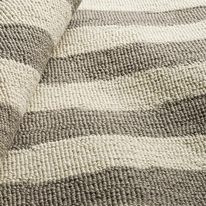 Dash & Albert Silas Stripe Grey Hand Micro Hooked Wool Rug, 8.5 X 11.5 Feet, Grey Stripe Pattern - Premium Luxury Hotel Quality Soft Breathable Hypoallergenic Machine Washable Easy Care All Season