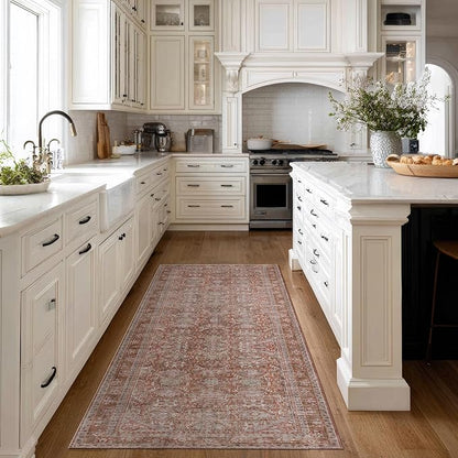 Kuden 2'6"x10 Runner Rug, Machine Washable Area Rug with Non-Slip Backing, Vintage Style, Soft, Easy Clean, Low Pile Rug for Hallway, Entryway, Kitchen, Bedroom
