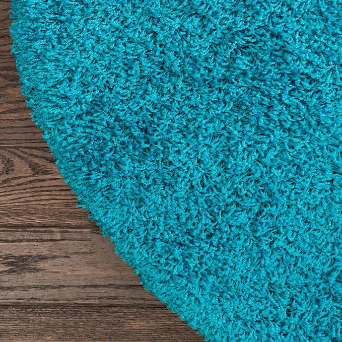 Unique Loom Solid Shag Collection Area Rug (3' 3" Round, Turquoise)