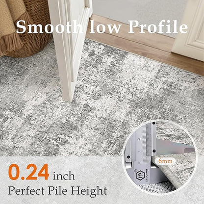 5x7 Grey Area Rug Washable Non Slip Modern Abstract Living Room Carpet Neutral Low Pile Soft Gray Bedroom Contemporary Throw Rug Indoor for Kitchen Office Laundry Dining Room