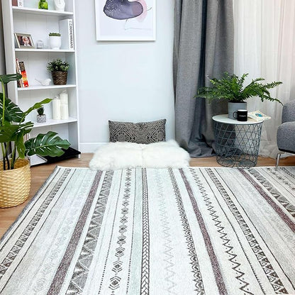 Alfa Rich 4x6 Gray Off White Washable Area Rugs for Living Room Bedroom Kitchen Decor Cotton Rug