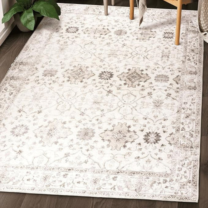 ReaLife Rugs Machine Washable Area Rug Runner - Living Room Bedroom Bathroom Kitchen Entryway Office - Padded Low Pile Stain Resistant Premium - Boho Farmhouse Vintage - BEV - Beige 3' x 5'