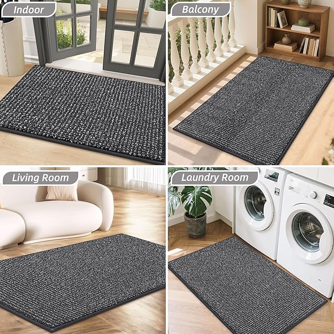 BEQHAUSE 2x3 Entryway Rug Indoor Door Mat Non-Slip Washable, Hallway Rugs Absorbent & Stain Resistant Hall Carpet Runner Rugs for Entryway, Front Door Floor Mats Laundry Room Rugs for Entry, Charcoal