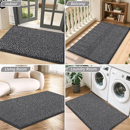 BEQHAUSE Dirt Trapper Door Mat 32" x 48", Non-Slip Washable Doormats Entrance Mat, Dirt Resistant and Absorbent Welcome Mat, Low Profile Floor Mats for Front Back Door and Entryway, Charcoal