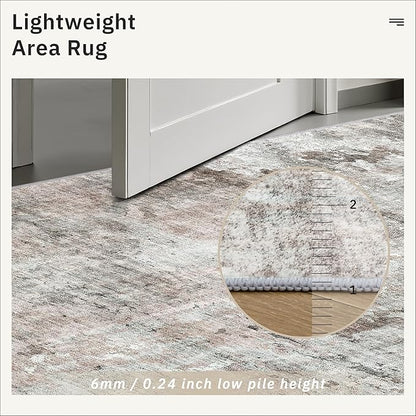 3x5 Rug, Abstract Small Area Rug for Kitchen, Entryway, Machine Washable Non-Slip Throw Rug, Vintage Carpet for Nursery Coffee Table Pink Grey