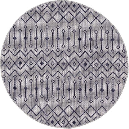 Unique Loom Outdoor Trellis Collection Area Rug - Tribal Trellis (5' 3" Round, Gray/ Black)
