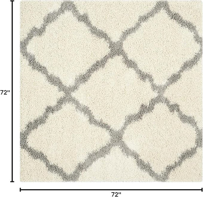 SAFAVIEH Dallas Shag Collection Area Rug - 6' Square, Ivory & Grey, Trellis Design, Non-Shedding & Easy Care, 1.5-inch Thick Ideal for High Traffic Areas in Living Room, Bedroom (SGD257F)