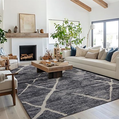Bedsure 5x7 Area Rugs for Living Room, Machine Washable Modern Style Rug, Non-Slip Backing, Non-Shedding, Low Pile Easy Care Throw Carpet for Bedroom Dining Room, Charcoal Gray