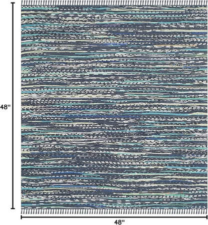 SAFAVIEH Rag Rug Collection Area Rug - 4' Square, Ink & Multi, Handmade Boho Stripe Cotton, Ideal for High Traffic Areas in Living Room, Bedroom (RAR121C)