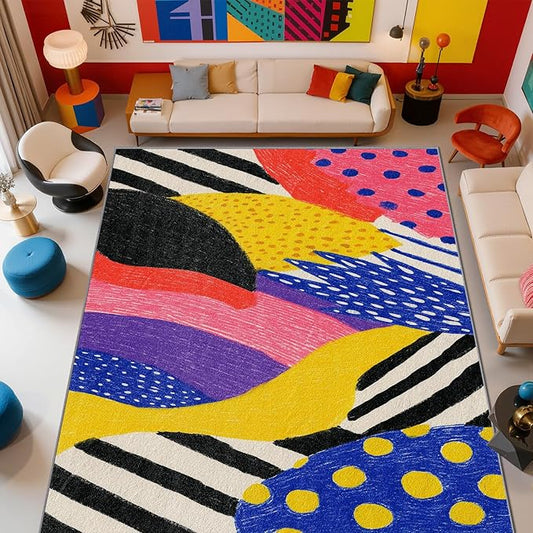 Abstract Rug, Colorful Pop Art Graffiti Area Rugs 5x6, Hippie Aesthetic Funky Non Slip Thin Carpets House Decor #C006