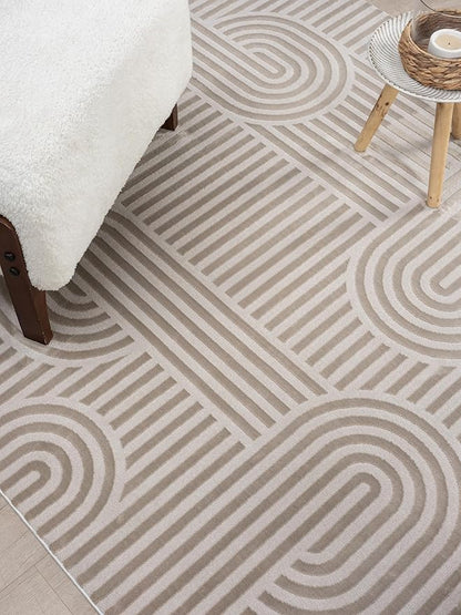 Annabel Modern Geometric Area Rug for Living Room, 5x7 Contemporary Arched Linear Beige Neutral Rug, Stain Resistant Non-Shedding Carpet for Bedroom, Dining Room or Kitchen (5' x 7', Beige)