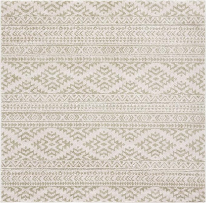 SAFAVIEH Tulum Collection Area Rug - 6'7" Square, Ivory & Sage, Moroccan Boho Tribal Design, Non-Shedding & Easy to Clean, Ideal for Living Room, Bedroom, Dining Space (TUL272H)
