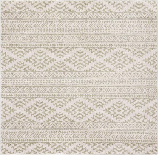SAFAVIEH Tulum Collection Area Rug - 6'7" Square, Ivory & Sage, Moroccan Boho Tribal Design, Non-Shedding & Easy to Clean, Ideal for Living Room, Bedroom, Dining Space (TUL272H)