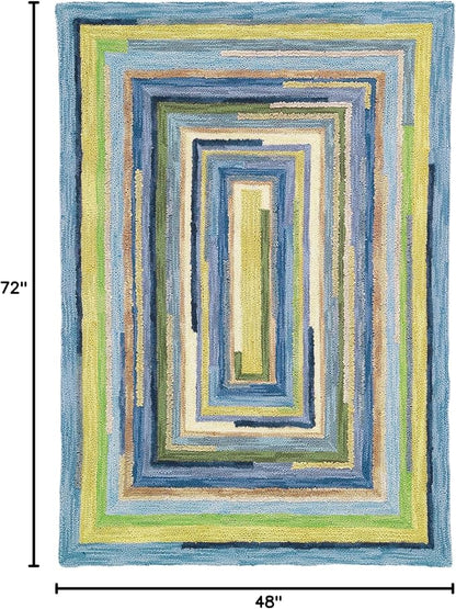 Company C Concentric Squares Area Rug Wool 4' X 6', Sky Striped