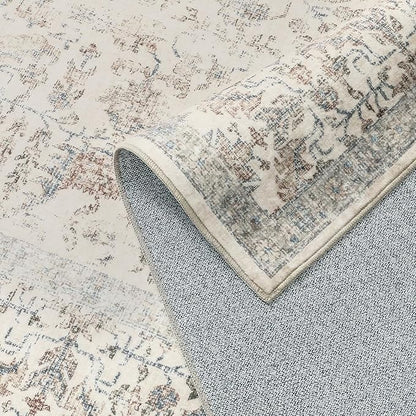 Taupe Area Rug 3x5 Office Entryway Rug Machine Washable Kitchen Vintage Distressed Non Slip Carpet Indoor Retro Floral Accent Throw Door Mat for Bathroom Bedroom Dining Living Room