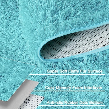 Andency 8x10 Area Rugs for Living Room, Blue Non-Slip Fluffy Soft Large Shag Bedroom Carpet, Big Indoor Thick Nursery Rug for Kids Dorm Home Decor Aesthetic