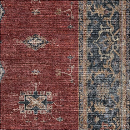 RUGGABLE Washable Vintage Area Rug – Verena Amber Red 6x9, Stain-Resistant, Non-Slip – Medium Machine Washable Rugs for Living Room, Bedroom, Hallway, Entryway & Office–with Standard Pad