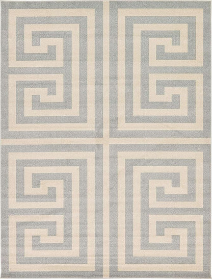 Unique Loom Athens Collection Classic Geometric Modern Border Design Area Rug (9' 0 x 12' 0 Rectangular, Gray/ Beige)