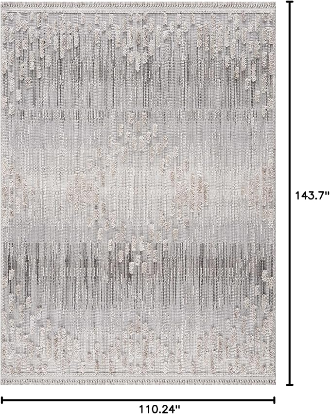 Hauteloom Poydras Farmhouse Living Room Bedroom Modern Moroccan Area Rug - Soft Shaggy High Low Carpet - High Pile - Bohemian, Boho - Gray, Beige, Cream - 9'2" x 12'
