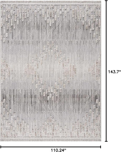 Hauteloom Poydras Farmhouse Living Room Bedroom Modern Moroccan Area Rug - Soft Shaggy High Low Carpet - High Pile - Bohemian, Boho - Gray, Beige, Cream - 9'2" x 12'