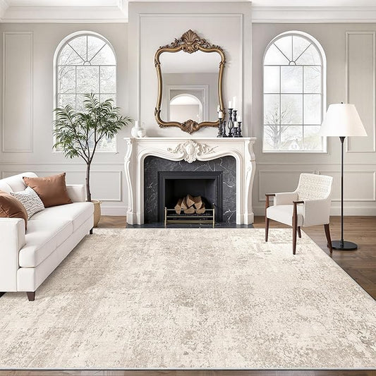 Art&Tuft Washable Rugs 8x10, Area Rugs for Living Room - Non Slip and Low Pile Soft Thin Abstract 8x10 Rug for Bedroom, Dining Room, Kitchen, Office, Beige