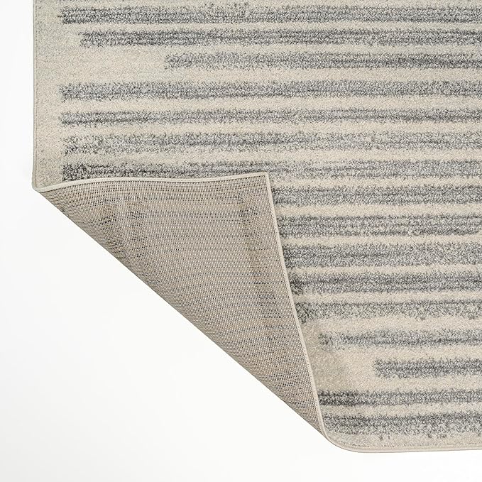 JONATHAN Y Khalil Modern Berber Stripe Cream/Gray Indoor Area Rug, 4x6, Contemporary, Bohemian, Easy-Cleaning for Living Room, Bedroom, Kitchen, Pet Friendly, Non-Shedding (MOH207C-4)