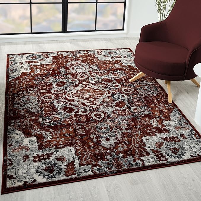LUXE WEAVERS Moroccan Red 5x7 Medallion Area Rug for Living Rooms