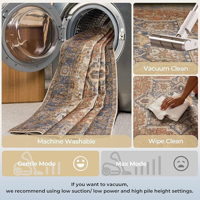 Kokia 4x6 Washable Area Rugs Terracotta with Vintage Orient Design, Soft Rug for Living Room or Bedroom, Non-Slip Low Pile Stain Resistance Features, Distressed Medallion Pattern