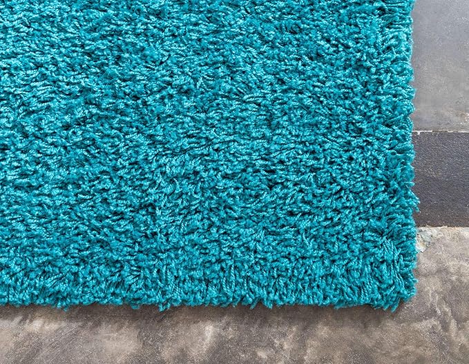 Unique Loom Solid Shag Collection Area Rug (7' 1" x 10' Rectangle, Deep Aqua Blue)