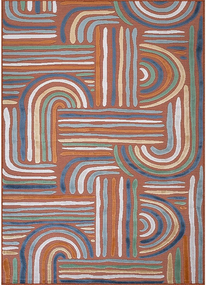 CAMILSON Indoor Outdoor Rug, Orange 8x10 Geometric Arch Striped Area Rugs for Patio and Home Areas, Easy-Cleaning Non-Shedding Living Room, Garden and Deck Washable Outside Carpet (8 x 10)