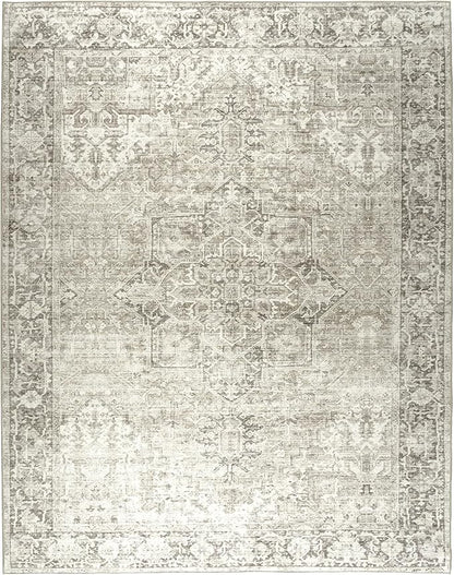 ReaLife Rugs Machine Washable Area Rug - Living Room Bedroom Bathroom Kitchen Entryway Office - Padded Crease Free Stain Resistant Premium - Boho Farmhouse Vintage- Lyle- Beige Ivory- 2'x 3'