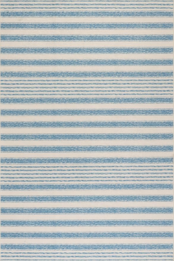 Dash & Albert Vion Blue Machine Washable Rug, 5 X 8 Feet, Blue/Grey Stripe Pattern