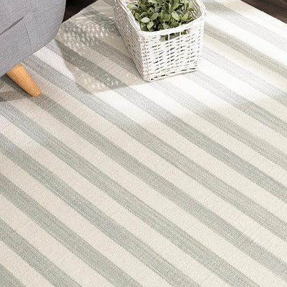 Home Conservatory Ladder Stripe Grey/Ivory Handwoven Wool 5 X 8 Feet, Grey/Ivory Stripe Pattern