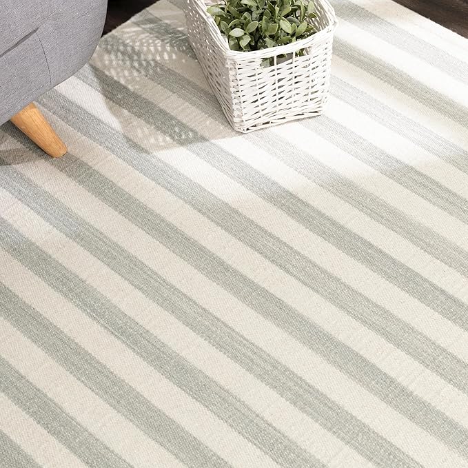 Home Conservatory Ladder Stripe Grey/Ivory Handwoven Wool 2.5 X 8 Feet, Grey/Ivory Stripe Pattern
