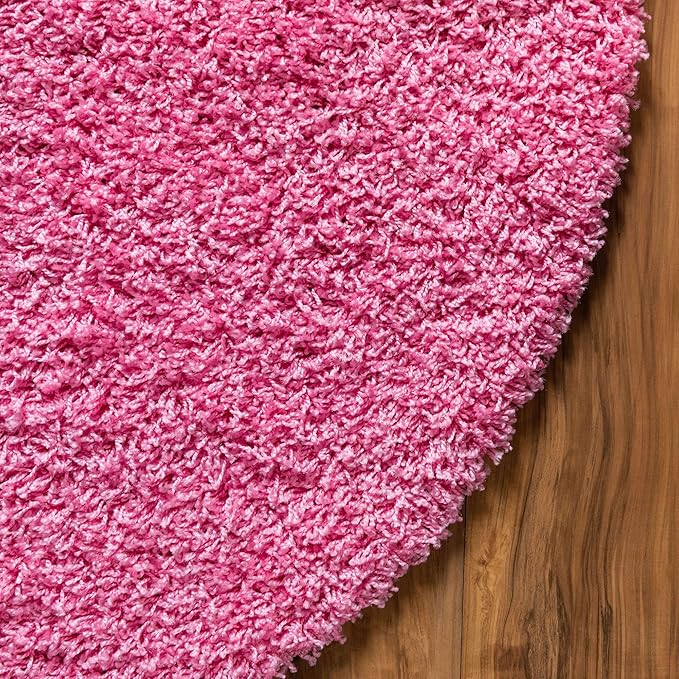 Unique Loom Solid Shag Collection Area Rug (5' 3" Round, Taffy Pink)