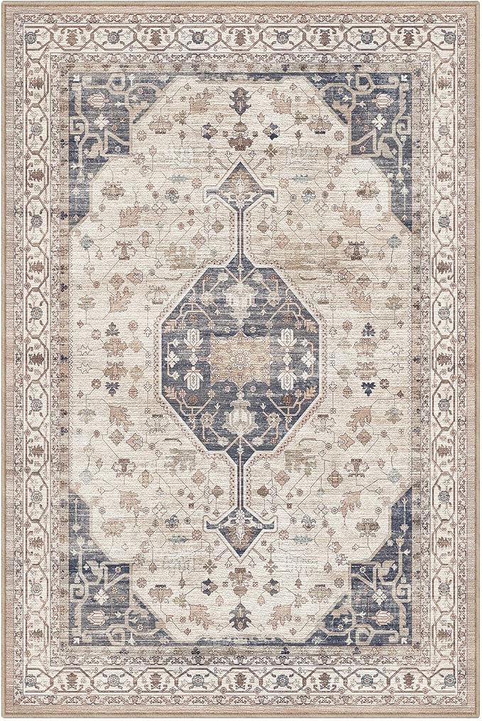 LUMI Washable Area Rug for Living Room, 5x8 Ultra Soft Traditional Rugs Non Slip with Rubber Backing, Low Profile, High Traffic, Stain Resistant Carpets, Ideal for Bedroom, Dining Room, Indoor