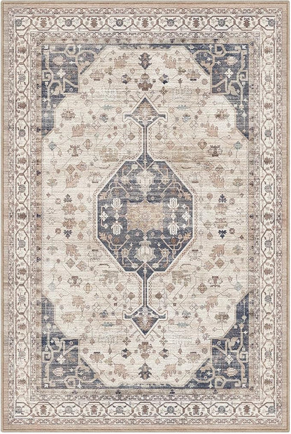 LUMI 8x12 Washable Area Rug for Living Room, Ultra Soft Traditional Rugs Non Slip with Rubber Backing, Low Profile, High Traffic, Stain Resistant Carpets, Ideal for Bedroom, Dining Room, Indoor