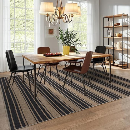 Striped Easy Jute Rug 6x9 Outdoor Rug Large Washable Rugs for Living Room Bedroom Non Slip Neutral Farmhouse Indoor Outdoor Carpet for Backyard Patio Office