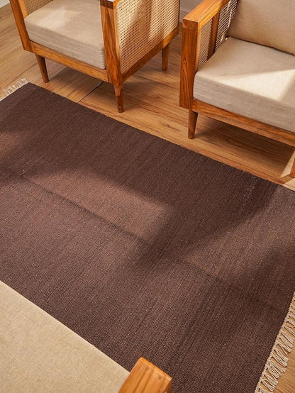 Rugsotic Carpets Hand Woven Flat Weave Kilim Wool ECO-Friendly Area Rugs - 4'x6', Rectangle Shape, Dark Brown Color, Solid Plain Design, Low Pile Handmade Rugs for Living Room, Bed Room (D00111)