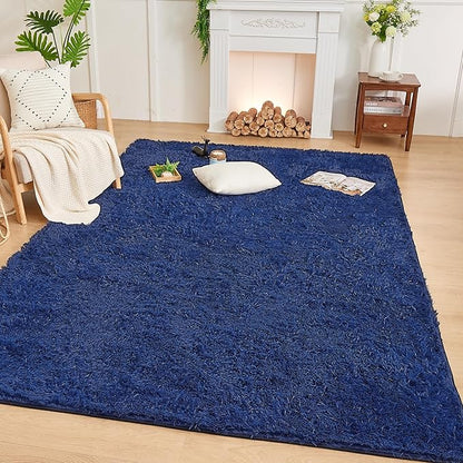 Andency 8x10 Area Rugs for Living Room, Navy Non-Slip Fluffy Soft Large Shag Bedroom Carpet, Big Indoor Thick Nursery Rug for Kids Dorm Home Decor Aesthetic