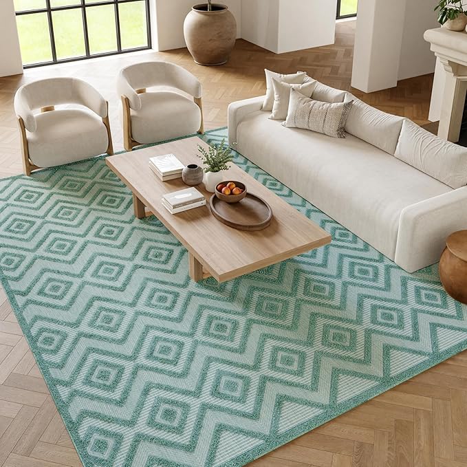 Nourison Home Versatile Aqua Teal 6' x 9' Area Rug - Easy Clean, Non Shedding, Bed Room, Living Room, Dining Room, Kitchen (6' x 9')