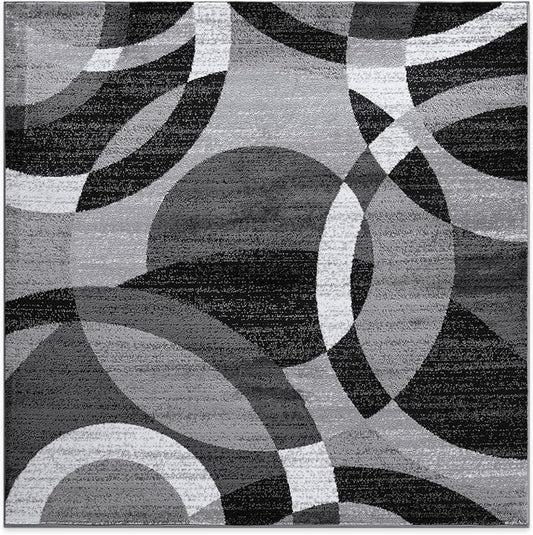Rugshop Contemporary Abstract Circles Perfect for high Traffic Areas of Your Living Room,Bedroom,Home Office,Kitchen Square Area Rug 6'6" x 6'6" Gray
