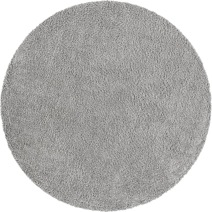 Unique Loom Davos Shag Collection Area Rug - Solid (9' 10" Round, Sterling)