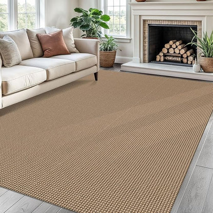 Braided Area Rug 6x9 Ft Washable Rugs for Living Room Non Slip Bedroom Rugs Boho Dining Room Rug Cotton Living Room Woven Floor Carpet for Nursery Playroom, Orange/Tan/Brown