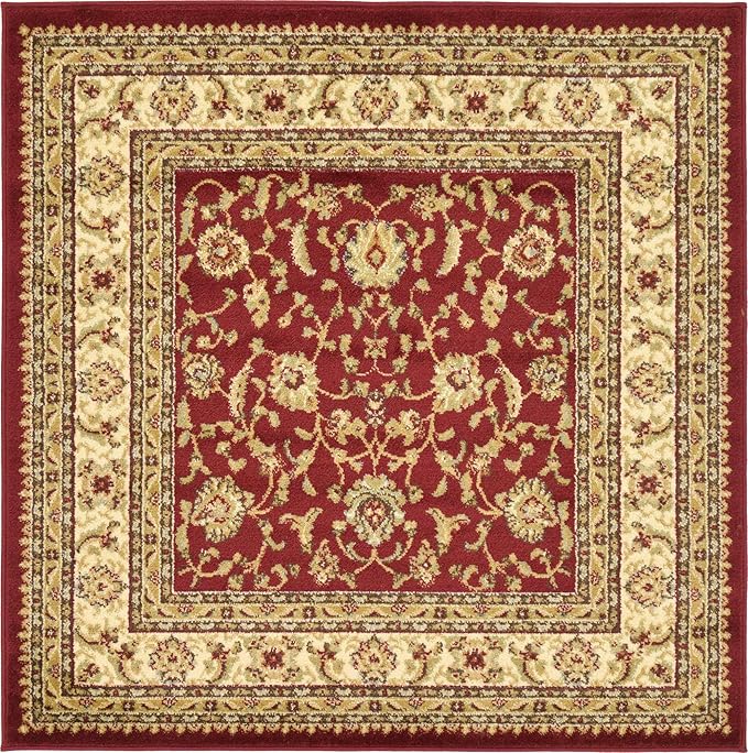 Unique Loom Voyage Collection Traditional Oriental Classic Intricate Design Area Rug (4' 0 x 4' 0 Square, Red/Gold)