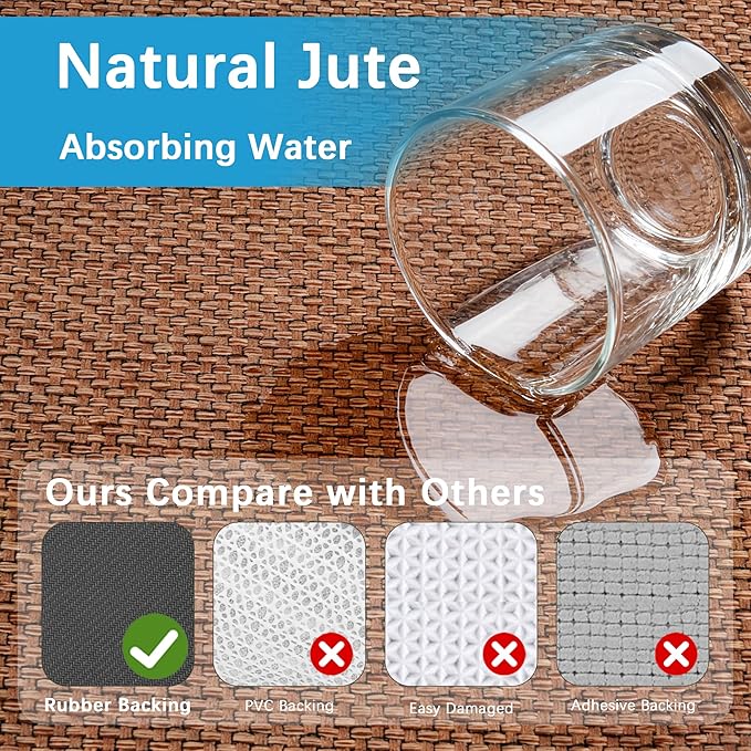 Rubber Runner Rug for Hallways Non Slip, Low Pile Long Laundry Room Mat Hall Jute Rug Runner Carpet Non Skid