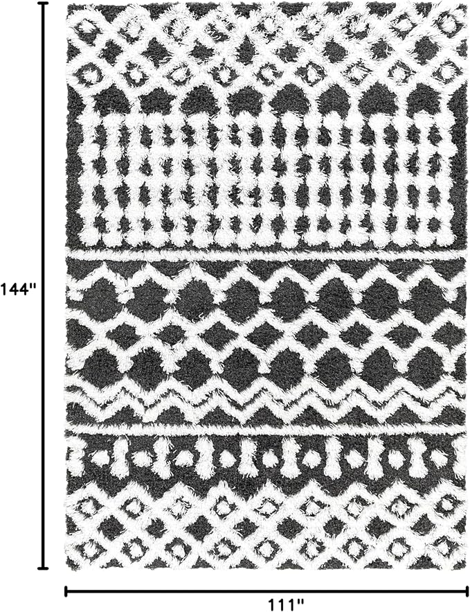 Livabliss Hapsburg Moroccan Shag Area Rug,9'3" x 12',Black/White