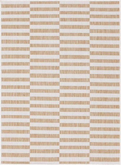Unique Loom Outdoor Striped Collection Area Rug - Striped (7' 1" x 10' Rectangle, Taupe/Ivory)
